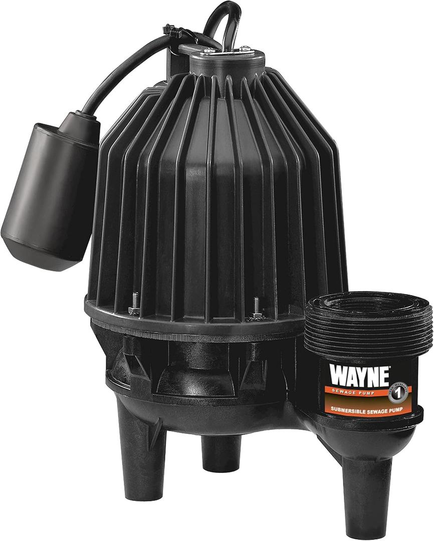 WAYNE 1/2 HP Sewage Pump – Thermoplastic Construction, Automatic Tether Float Switch, Up to 10,000 Gallons Per Hour & Handles 2-Inch Solids– For Sewage and Wastewater Removal, SEL50