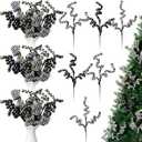 6 Pcs Christmas Tree Picks Black and White Christmas Ornaments Woolen Bells Curly Picks Xmas Branches Xmas Halloween Decoration Home Office Party Ornaments