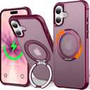 UMIONE 360 Rotatable Magnetic Ring Design for iPhone 17, Built-in Invisible Loop Stand, Compatible with Magsafe, Translucent Ultra Slim Military Grade Shockproof Case - WineRed