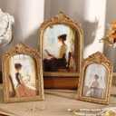 3 Pcs Vintage Picture Frames Antique Set Baroque Ornate Gold Arched Photo Frames with Glass Front for 4x6, 5x7, 6x8, Tabletop or Wall for Home Decor Photography Props Gifts(Glamorous)