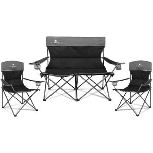 Camping Chair Set of 3, Outdoor Folding Camping Chairs for Heavy People with Cup Holder & Carry Bag,Collapsible Chair Include One Sofa Chair and Two Single Chair,Support up to 500lbs (Black)