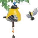 Bird Song Bell Wind Chime, Ceramic Cardinal Fashion Hanging Windchimes for Rustic Music Garden Backyard Church Decoration Porch Outside Outdoor Festival Memorial Gift Witness Friendship (Yellow)