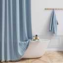 BTTN Boho Shower Stall Curtain - 36x72 Narrow Linen Ultra Thick Striped Tassel Fabric Shower Curtain Set with 6 Hooks, Half Modern Farmhouse Cottage Weighted Cloth Shower Curtains for Bathroom - Blue