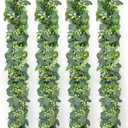 SOMYTING Eucalyptus Garland, Greenery Garland with Gypsophila Flowers Artificial Faux Silver Dollar Eucalyptus Leaves Vines for Table Home Wedding Mantle Party Indoor Outdoor Decor (4PCS)