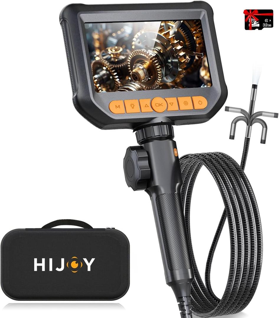 Hijoy Articulating Borescope Camera with Light - Two-Way Endoscope with 8 Adjustable LED Lights | 4.3" LCD Screen | 1920P HD Inspection Cameras with 0.33in Articulated Snake Camera for Men | S20