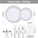 Bestluck 700PCS Silver Plastic Dinnerware Set for 100 Guests, Disposable Plates for Party, Include 100 Dinner Plates, 100 Dessert Plates, 100 Set Silver Silverware, 100 Cups, 100 Napkins