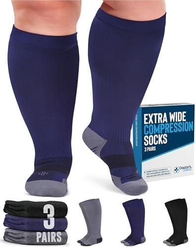 Doctor's Select 3 Pairs Plus Size Compression Socks Wide Calf, 20-30 mmHg Compression Socks for Women Wide Calf, 3XL