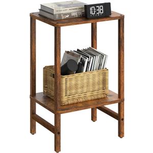 YUFAM Side Table End Table Tall Night Stand 2-Tier for Living Room Bedroom Bathroom Office Furniture Brown