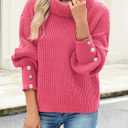 Libsorge Womens Oversized Turtleneck Sweaters Spring 2026 Lightweight Thin Ribbed Knit Button Cropped Pullover Top (Pink, L)