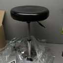 FURWOO Short Round PU Leather Chair - Height Adjustable Counter Stool With Step - Office and Vanity Seat - Small Black