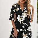 QACOHU Summer Dresses for Women V Neck Ruffle Short Sleeve Casual Shift Dress (M)