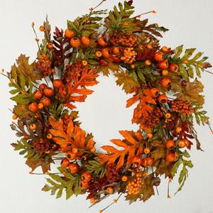 Artificial Fall Wreaths for Front Door Autumn Oak Wreath with Oak Leaves,Acorns,Berries,Pomegranates for Front Door Indoor Outdoor Farmhouse Home Wall Window Festival Wedding Decor