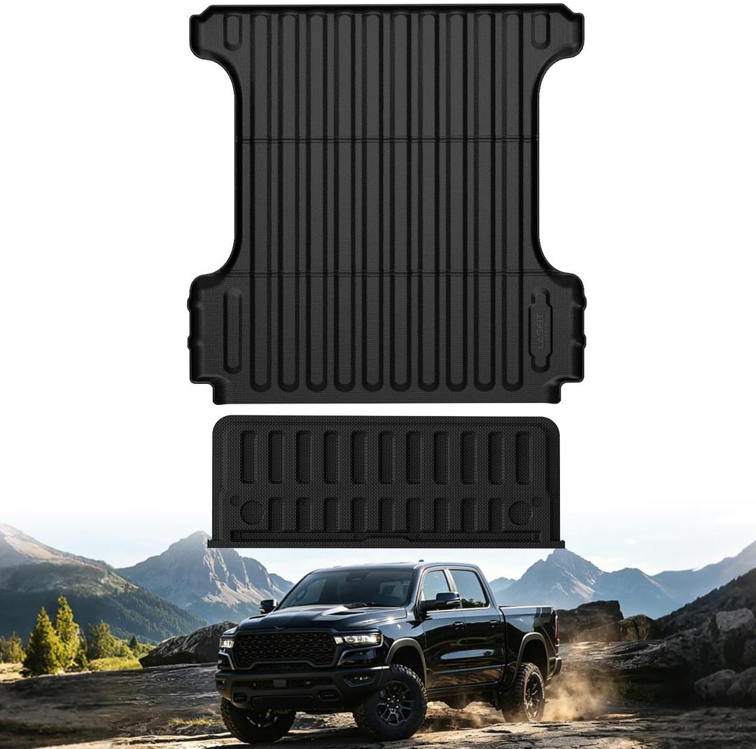 LASFIT 5.7FT Truck Bed & Standard Tailgate Mats for RAM 1500 2019-2026 | Fits Power-Release Tailgates, Without RamBox, Not Fit Power/Multifunction Tailgate, All Weather Custom Fit Bed Liner, Black