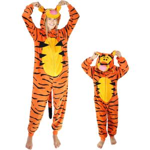 Funziez! Slim Fit Adult Onesie - Animal Halloween Costume - Plush Unisex One Piece Cosplay Suit for Women and Men (Large, Bouncing Tiger)