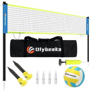20FT Outdoor Volleyball Net Set System for Backyard Beach with Anti-Sagging Net, Iron Adjustable Height Poles, Soft PU Volleyball and Pump, Carry Bag - Instant Set Up & Durable (20 ft, Blue + Yellow)