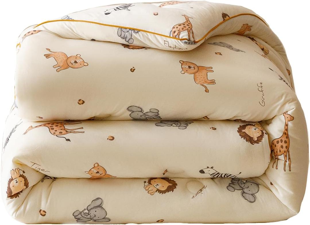 2PCS Toddler Bedding Set, Ultra Soft Marshmallow Fluffy Comforter Bed Sets for Kids Boys Girls Infant, Cute Microfiber Lightweight Machine Washable All Seasons Bedroom (Wildlife Park)