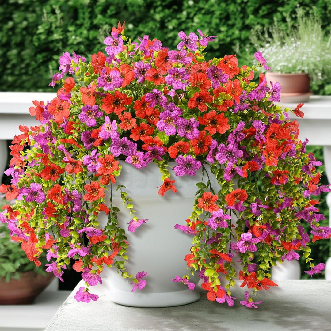 ZFProcess Artificial Hanging Flowers for Outdoors Spring Summer Decoration, 2PCS Silk Fake Daisy Realistic Outdoor Flowers UV Resistant Porch Patio Window Yard Decor(Purple Red)