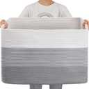 OIAHOMY 108L Super Large Blanket Basket, 25x16x16(108L) Rectangle Woven Baskets for Storage, Cotton Rope Basket For Living Room, Toy Storage with Handle - Gradient Grey