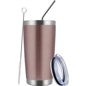 MEWAY 20oz Tumbler Cup Double Wall Vacuum Insulated Travel Mug Bulk, Stainless Steel Tumblers with Lid and Straw, Durable Powder Coated Coffee Cups for Cold & Hot Drinks (Rose Gold, 1)