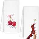 Cherry Kitchen Hand Towels Set of 2 16x24 Inch, Cherry Towels for Bathroom Decor, Gift for Preppy Towel, Trendy High Heel Boots Cocktail Kitchen Bar Dish Towels Decorative