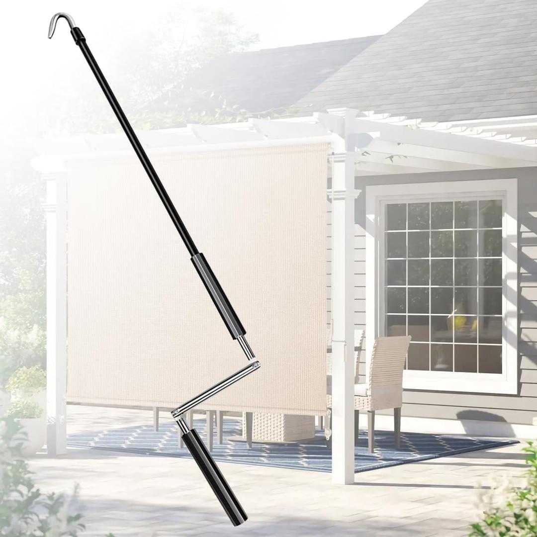 Awning Crank Handle & Wand, Metal Shade Crank Replacement for PatioBlack | Universal hook design fits most outdoor and indoor roller shades, patio blinds and window awnings for easy installation, 1"W x 39"H