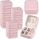 Yinkin 12 Pcs Mini Travel Jewelry Case Bridesmaid Proposal Gift Boxes, Small PU Leather Earring Organizer, Bulk Travel Accessories Portable Jewelry Holder(Pink)