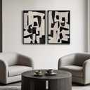 Large Framed Black and Beige Abstract Wall Art, Set of 2 Piece Minimalist Canvas Paintings Artwork for Walls, Modern Art Prints Pictures for Living Room Hallway Dining Room Bedroom Office Wall Decor