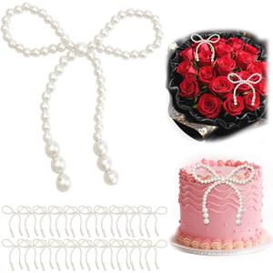 20Pcs Pearl Bow Cake Topper Pearl Bows for Bouquets Cupcake Party Coquette Cake Decorations Cute Cake Decor for Weeding Baby Shower Women Girls Princess Themed Birthday Party Accessories White