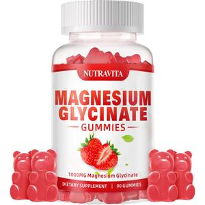 Magnesium Glycinate Gummies 1000mg with Magnesium L-Threonate,Chelated Magnesium Potassium Complex Supplement with VitD, B6, CoQ10, Calcium,Supports for Memory, Calm, Mood - 90 Gummies Strawberry