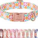 Spring Dog Collar, Pastel Checkered Flowers Pet Collar with Metal Buckle, Durable Adjustable Designer Dog Collars for Small Medium Large Dogs XL