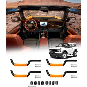 Bronco Grab Handles - 4 PCS Front & Rear Roll Bar Handles for 2021-2025 Ford Bronco 4 Door - Non-Slip Cotton Orange Interior Accessories