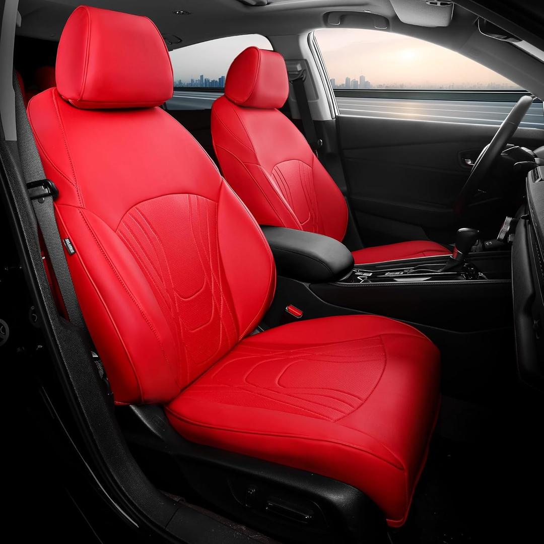 FREESOO for Honda Accord Seat Covers EX Hybrid 2023 2024 2025, Custom Fit Car Seat Covers, Luxury Waterproof Leather Seat Covers Full Set, Red (2023-2025 (Rear Row 40/60 Split Backrest))