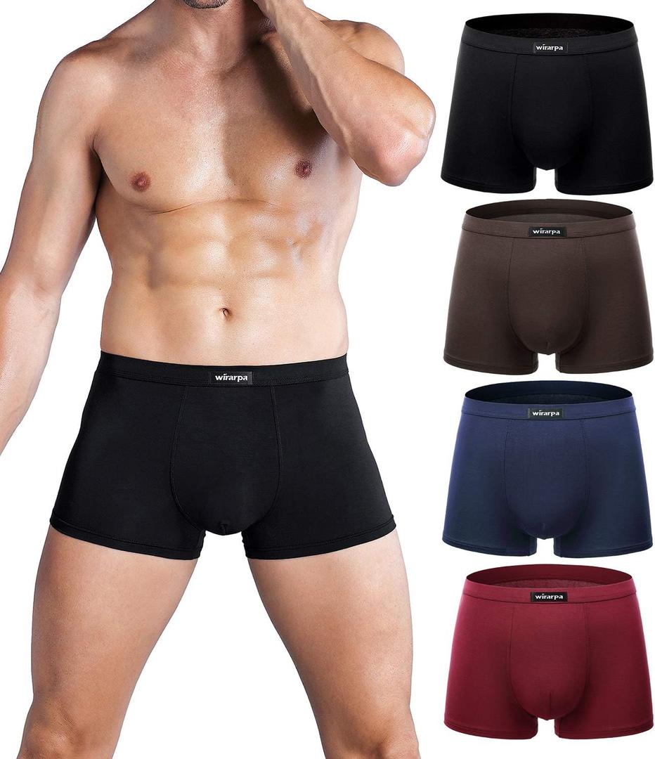 wirarpa Men's Breathable Modal Microfiber Trunks Underwear Covered Band Multipack (Large, 1402-4p-solid Color)