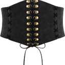 JASGOOD Women Wide Waist Belt Vintage Elastic Corset Belt Lace-up Tied Waspie Corset Belt for Dress Halloween Costume (Fit Waist Size 27"-30", Black)