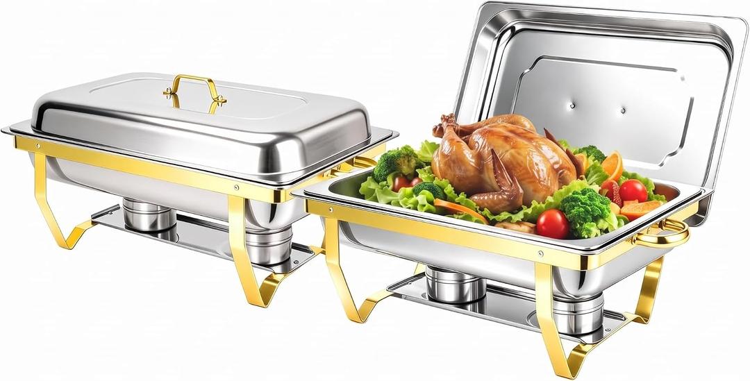 9QT Gold Chafing Dishes for Buffet, Golden Food Warmers for Parties