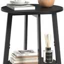 sthmec Side Table, Small Round End Table with Storage Shelf for Small Space, 2-Tier Black Bedside Table Sofa Couch Table, Round Accent Table Nighstands for Living Room, Bedroom, Black