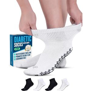 Doctor's Select Diabetic Ankle Socks with Grippers for Men and Women - 4 Pair 1/4 Length Neuropathy Socks for Women (Medium, 2 White / 2 Black - 4 Pairs)