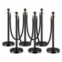 LOVMOR 6PCS Stanchion Post, Crowd Control Barriers, 5 ft Black Velvet Rope Red Carpet Ropes and Poles, Stainless Steel Gold Stanchions Used for Theaters, Parties, Wedding, Exhibition