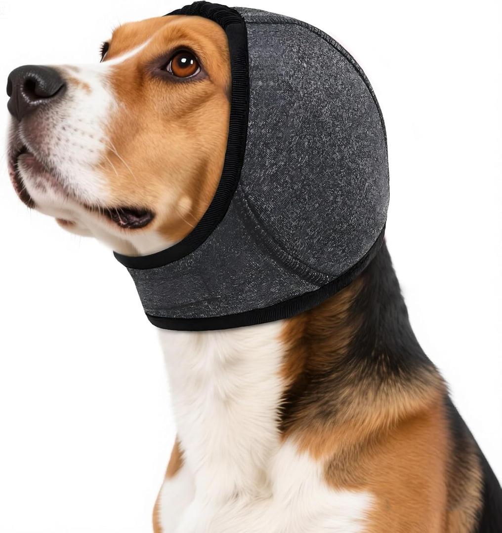 Dog Snood Ear Protectors,Dog Ear Cover,Adjustable Dogs Ears Muffs Noise Protection,Dogs Ears Defenders,Pet No Shake Head Wraps for Ear Hematoma Grooming Firework Force Drying,Grey,S (Small(Head Circle:10"-15",Weight:17-39 lb))