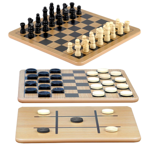 Regal Games  Reversible Wooden Board for Chess, Checkers & TicTacToe  24 Interlocking Wooden Checkers and 32 Standard Chess Pieces  for Age 8 to Adult for Family Fun