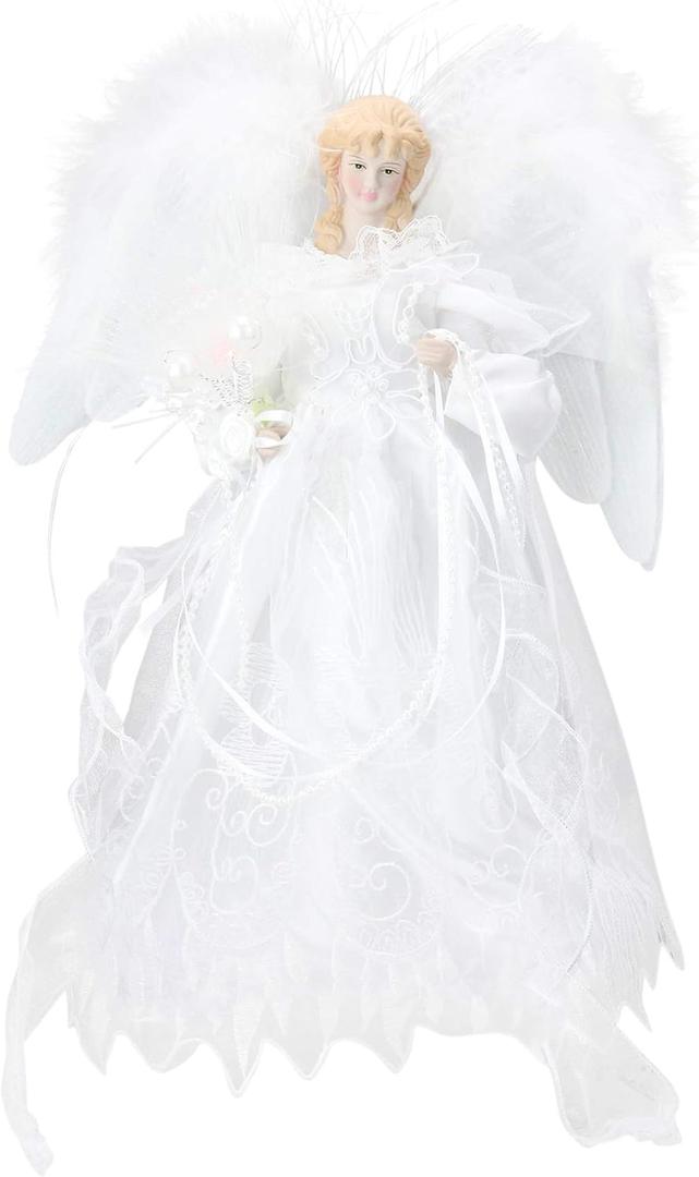 Kurt Adler 12-Inch White and Silver Fiber Optic LED Angel Treetop