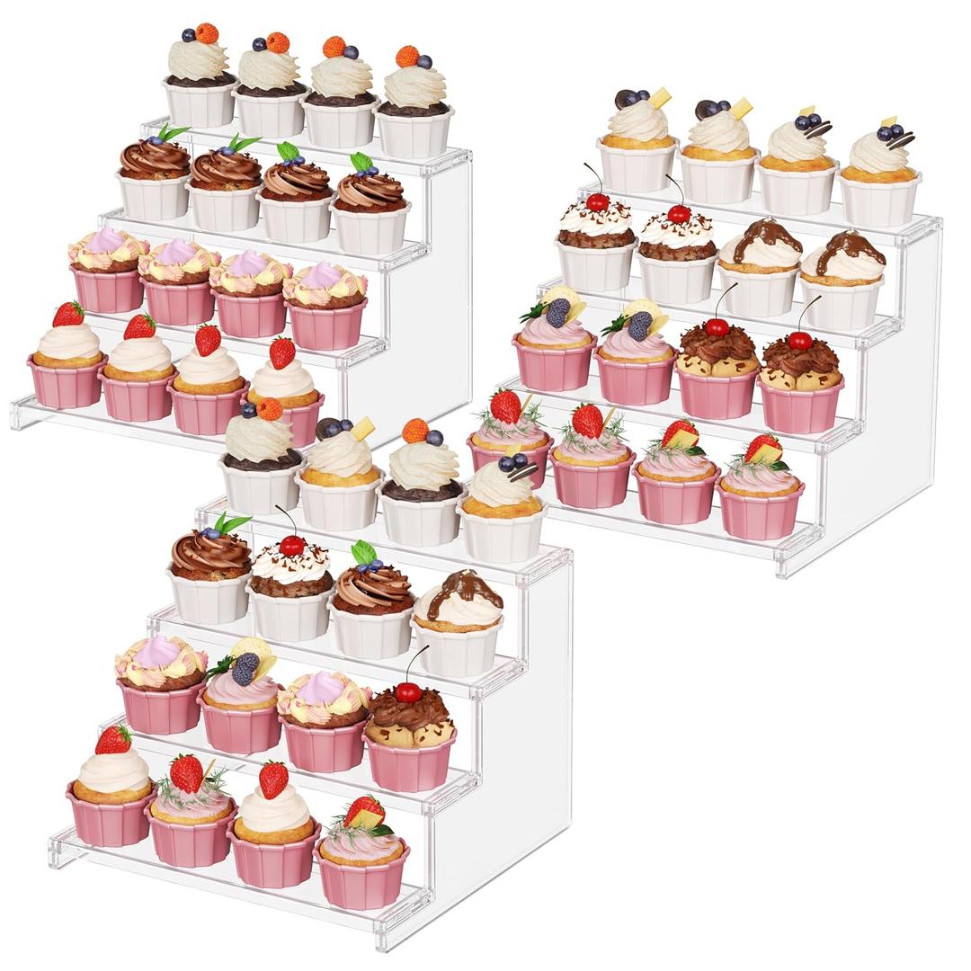 Lifewit Perfume Organizer, Cupcake Stand, Tool-Free Assembly, Plastic Display Shelf for Vanity,Room Dcor, Bedroom Storage Organization, 4 Tier 12 Inch, 3 Pcs