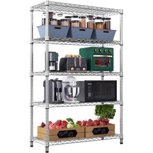 M MZG 1750 LBS Storage Shelves 5-Tier Utility Shelving Unit Steel Organizer Wire Rack for Home,Kitchen,Office,Garage, Capacity 17.7" D x 47.2" W x 72.3" H | Organizer Wire Rack, for Home, Kitchen, Office, Garage, 1750 LBS Capacity