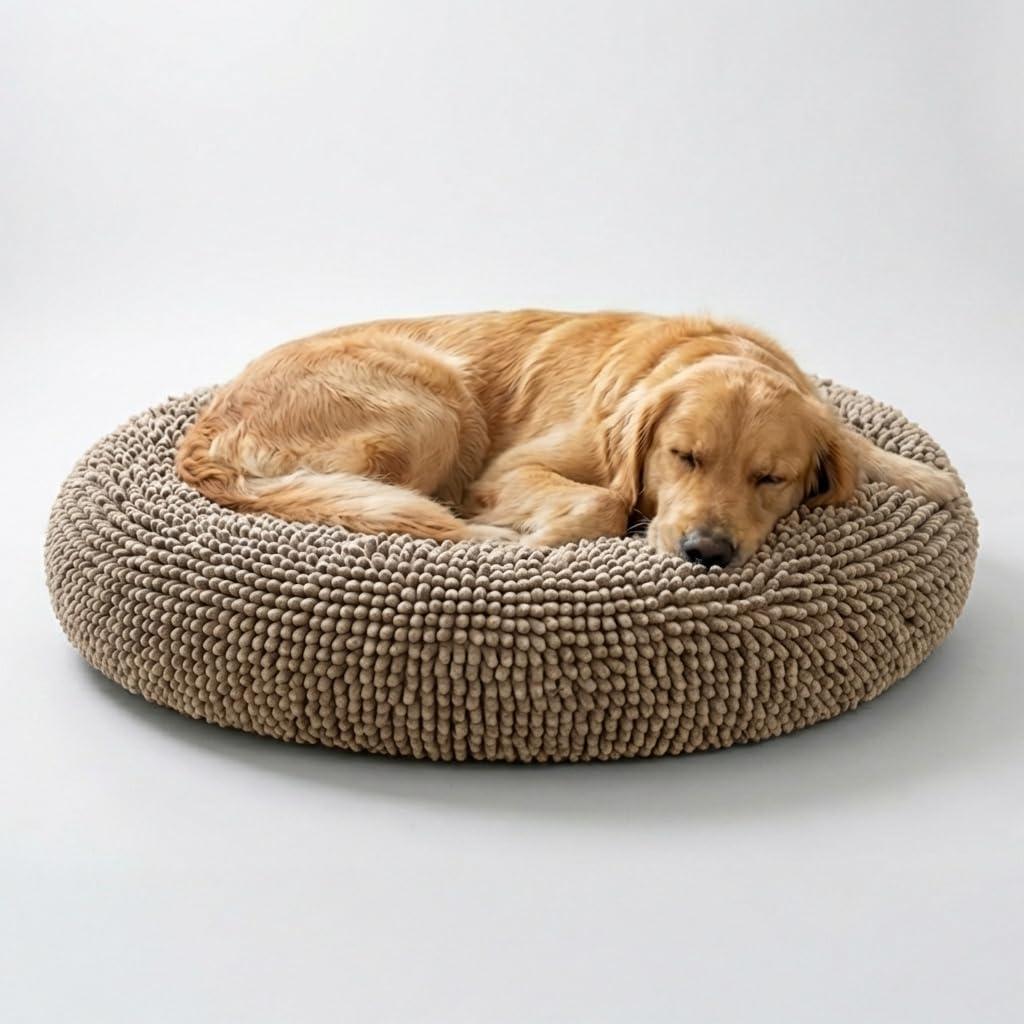 Muddy Mat Cloud K-9 Bed for Dogs & Cats, Soft & Relaxing Donut Dog Bed, Chenille Material, Removable Cover, Washable & Dryer SafeBeige Large(40'x40')