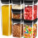 MR.SIGA 6 Piece Airtight Food Storage Container Set, BPA Free Kitchen Pantry Organization Canisters, One-handed Kitchen Storage Containers for Cereal, Spaghetti, Pasta, Black