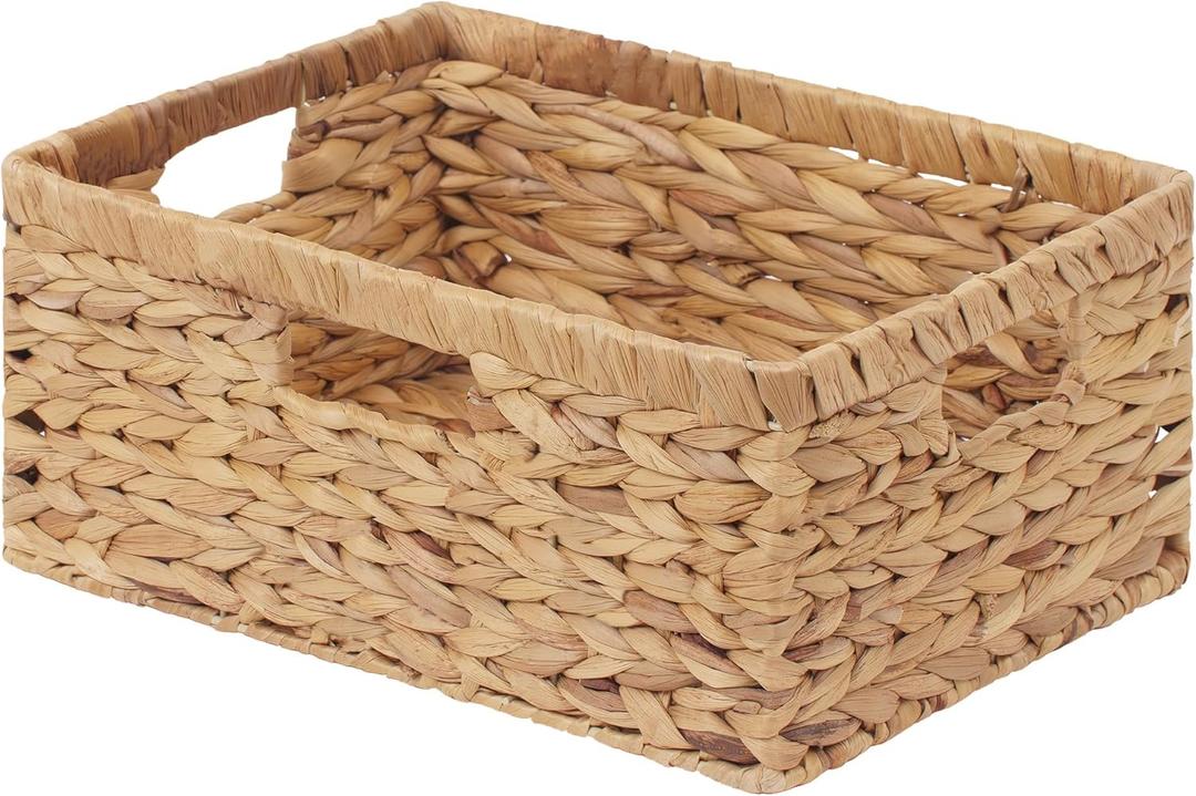 StorageWorks Large Rectangular Wicker Basket, Water Hyacinth Storage Basket with Built-in Handles, 1 Pack