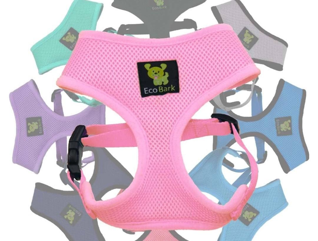 EcoBark Dog Harness - Max Comfort Luxurious Soft Mesh - Over The Head No Pull & No Choke Halter Harness Vest - Eco-Friendly Body Harness - Baby Pink - Size M