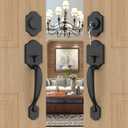 Goldenwarm Double Front Door Lock Set, Black Double Door Handle with Dummy, Double Classic Front Door Hardware Set with Reversible Wave Handle Lever, Matte Black Double Entry Door Lock Set