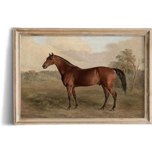 Rustic Farmhouse Wall Art Decor - Unframed Rolled Canvas 24x36 Large - Boho Landscape Pictures - French Country Kitchen Print Poster - Neutral Aesthetic Vintage - Horse Equine Pony Equestrian Painting