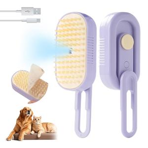 2 x Soft 3-in-1 Silisone Spray Brush, Upgraded for Shedding, Cleaning and Spa Massage, Hair Removal, Best Water Steam Brush for indoor Long or Short Haired Cat and Dog (White, Handle)